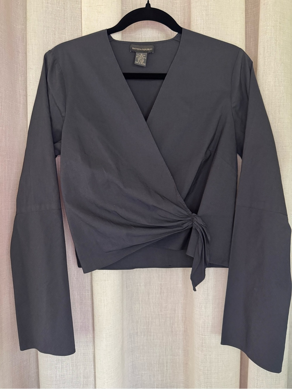 Y2K Banana Republic Charcoal Wrap Structured Long Sleeve Blouse Size Medium
